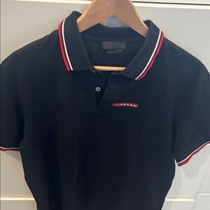 Prada Polo Shirt in Black with Red and White Trim